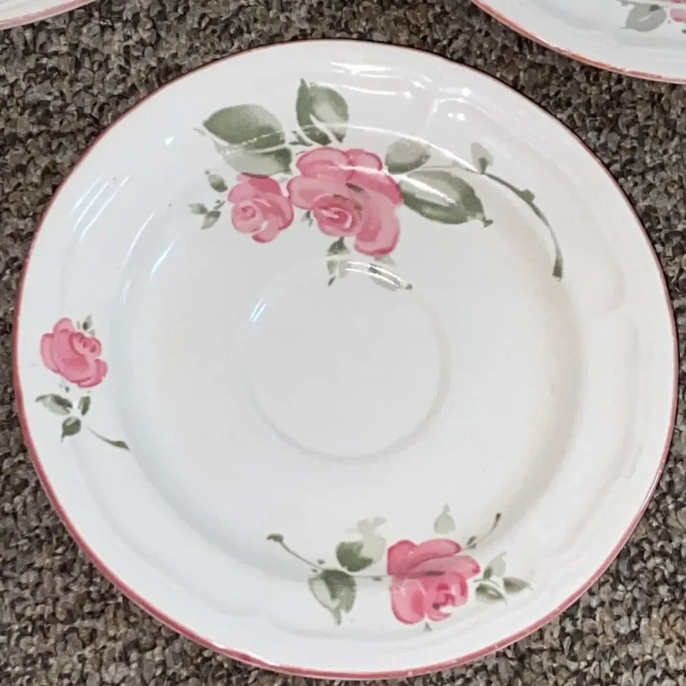 VTG, Gibson China Ivory Lot White Porcelain Dinner Plates with Pink Rose Accent